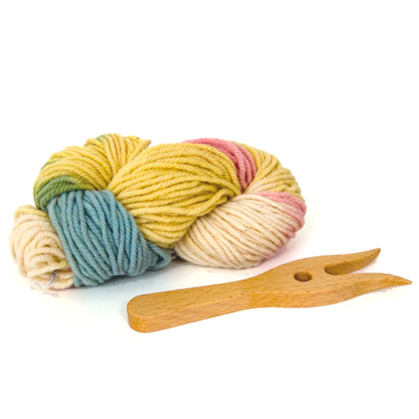 Knitting Fork with Pastel Organic Wool