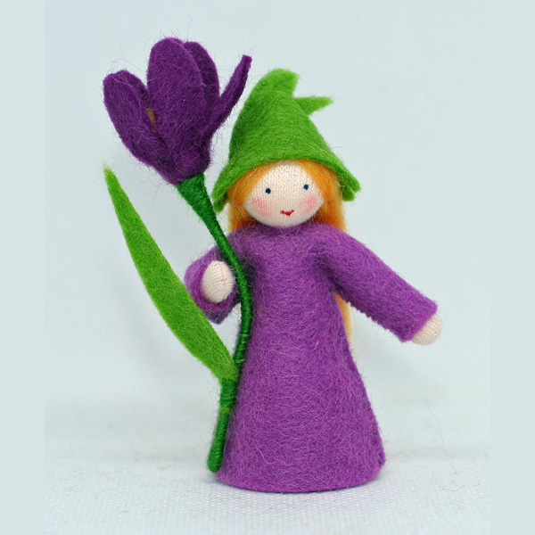 Crocus Fairy Holding Flower Felt Doll Light