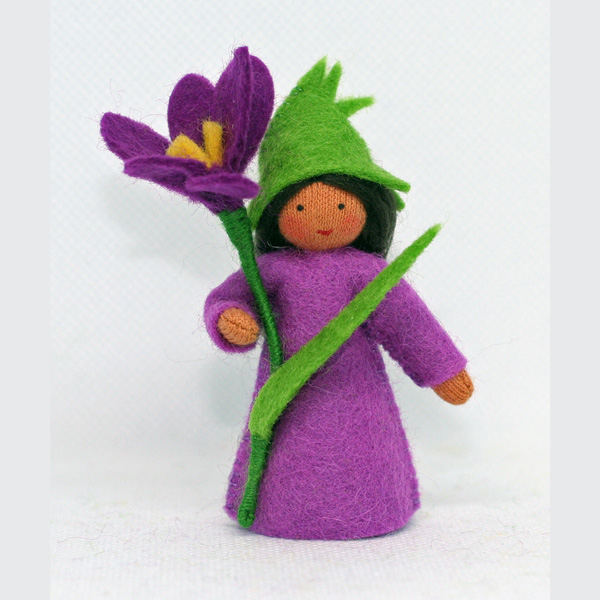 Crocus Fairy Holding Flower Felt Doll Medium