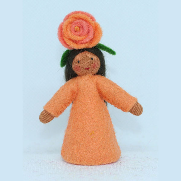 Orange Rose Fairy Felt Doll Flower Hat Medium