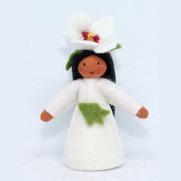 White Hibiscus Fairy Felt Doll Flower Hat Medium