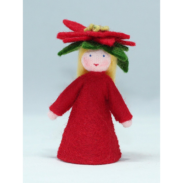 Poinsettia Fairy Felt Doll with flower hat  light