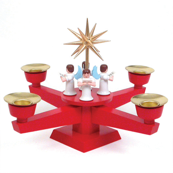 Simple Red Candelabrum with Standing Angels