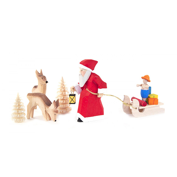 Santa with Sled and Deer in Gift Box