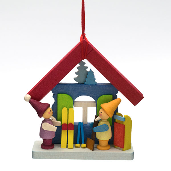House with Dwarfs and Skis Hanging Ornament