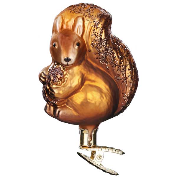 Squirrel Glass Ornament with Clip