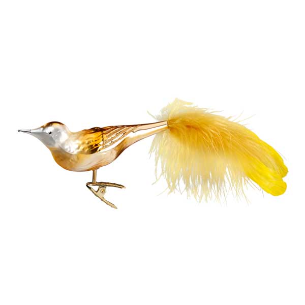 Golden Bird Glass Ornament with Clip