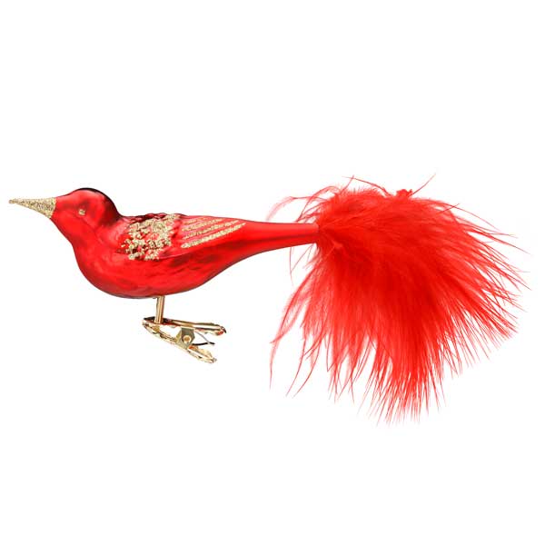 Red Bird Glass Ornament with Clip