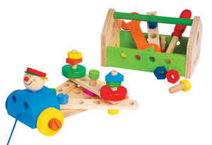 Constructino take-apart car with tool box and pull string