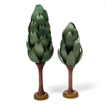 Pair of carved wooden trees (sold individually)