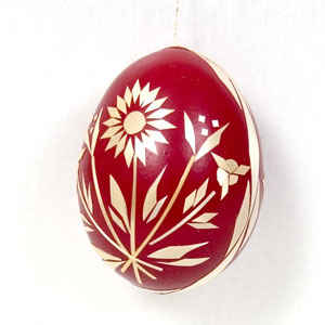 Straw Decorated Colored Easter Egg  Red