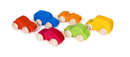 3 Colored Wooden Cars (Orange Blue Red)