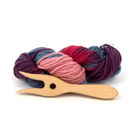Knitting Fork and Organic Blue and Pink Yarn