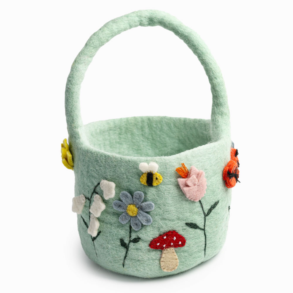 Felt Easter Basket Floral Blue