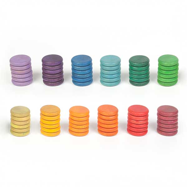 72 Wooden Coins in 12 Colors (Grapat)
