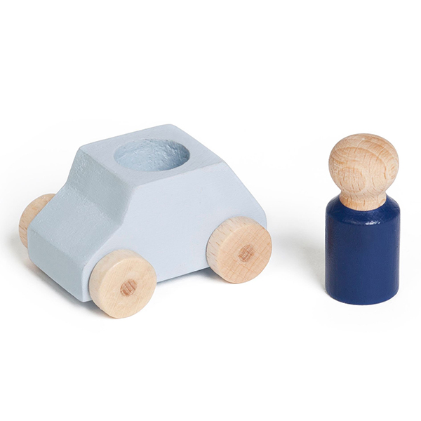 Lubulona Gray Wooden Car with Figure (Old Style 20% Off)