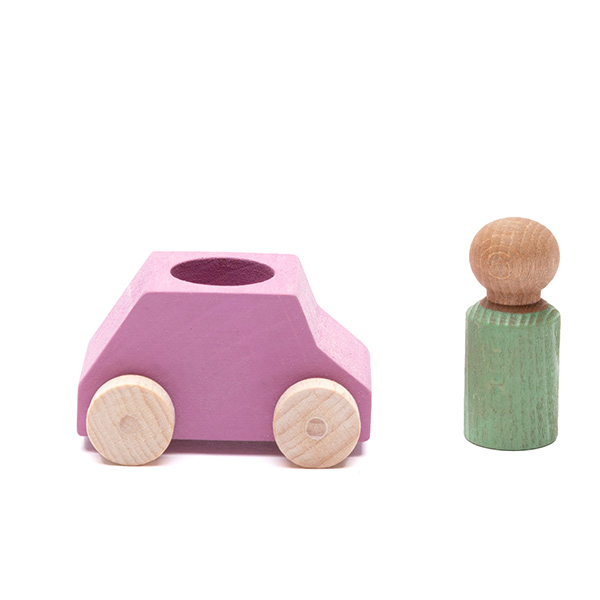 Lubulona Pink wooden car with figure