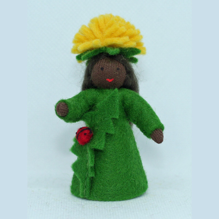 Dandelion Flower Fairy Felt Doll Dark