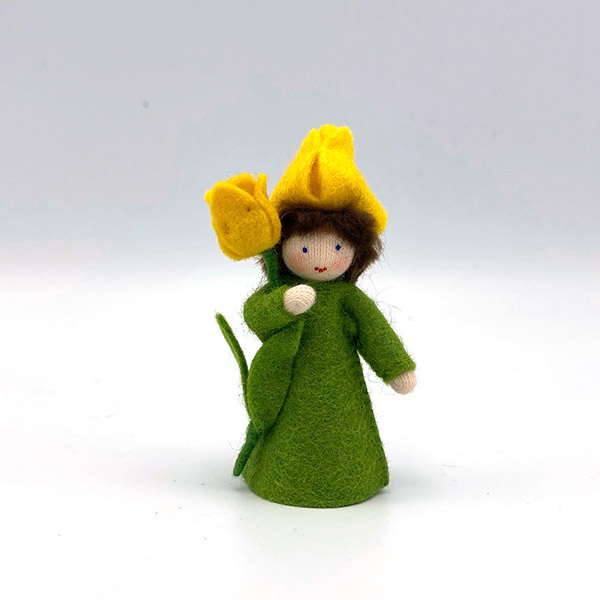 Yellow Tulip Fairy with Light Skin Felt Doll