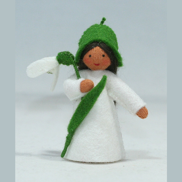 Snowdrop Fairy Holding Flower Felt Doll Medium