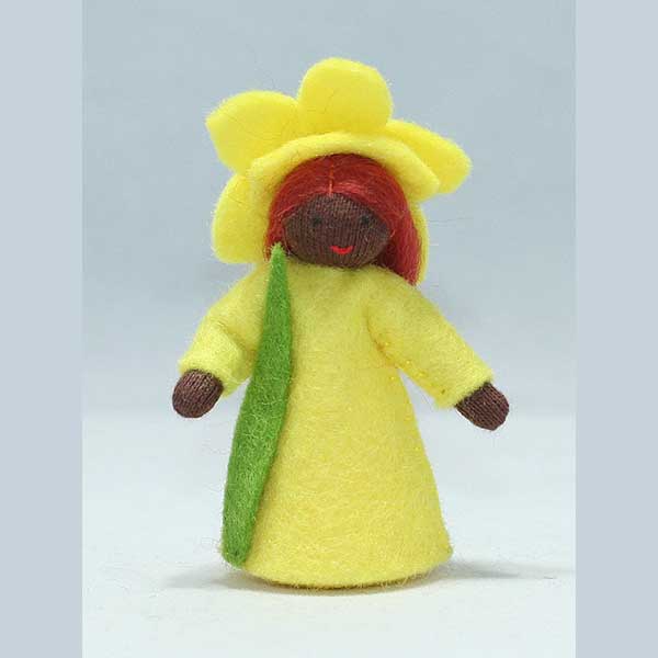 Daffodil Fairy Felt Doll with Flower Hat Dark