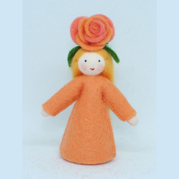 Orange Rose Fairy Felt Doll with Flower Hat Fair