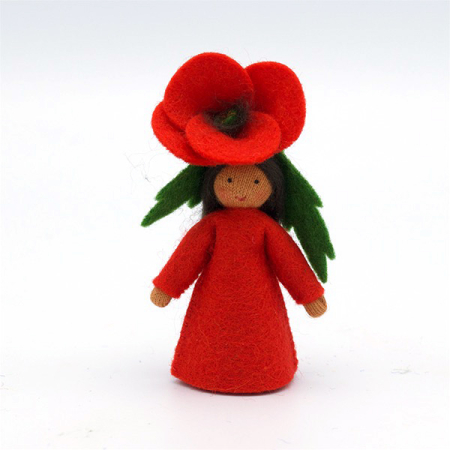 Red Poppy Fairy Felt Doll medium skin