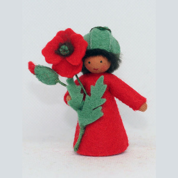 Red Poppy Prince Felt Doll with Flower Medium