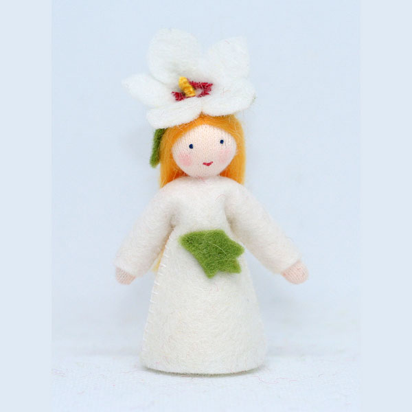White Hibiscus Fairy Felt Doll Flower Hat Fair
