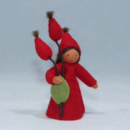 Rose Hips Fairy Felt Doll holding fruit Medium Skin