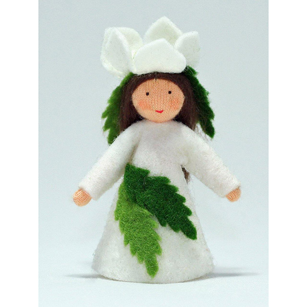 Christmas Rose Fairy Felt Doll with flower hat light