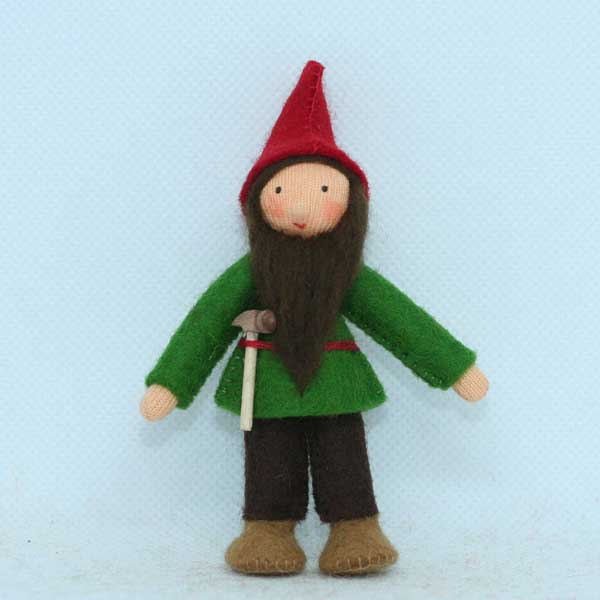 Forest Gnome Father with Hammer Felt Doll