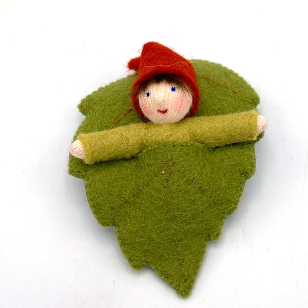 Forest Gnome Baby in Leaf Sack Felt Doll