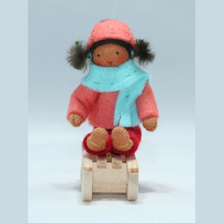 Girl on Sled hanging felt doll Medium