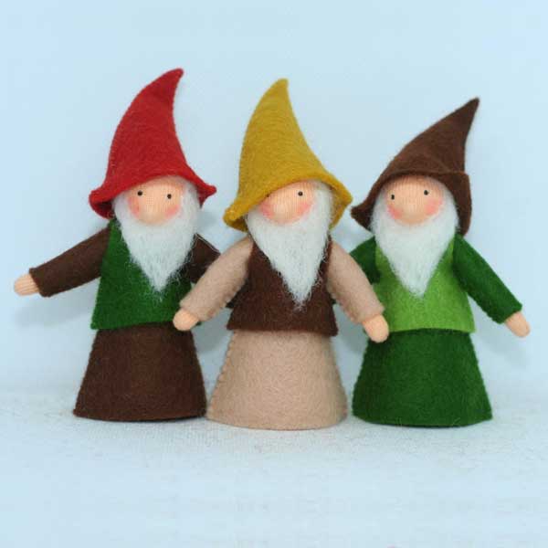 Three Forest Gnome Friends Felt Dolls