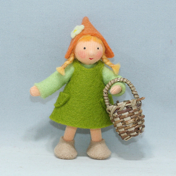 Garden Gnome Girl Felt Doll with Basket