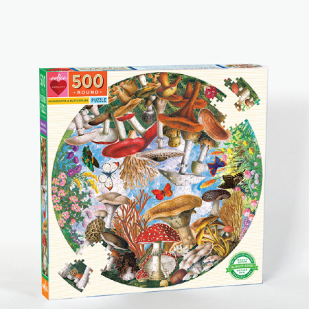 Mushrooms and Butterflies 500 Piece Round Puzzle
