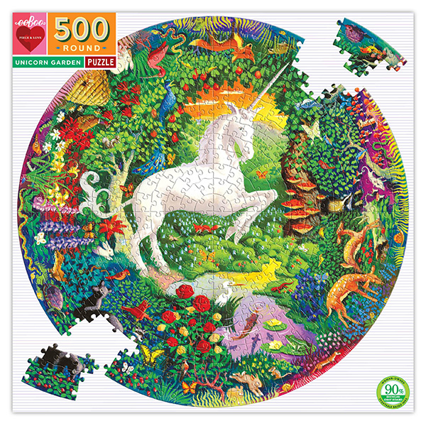 Unicorn Garden 500 Piece Round Puzzle (eeBoo)