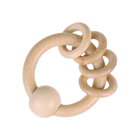 Natural Wooden Grasping Toy with 4 Rings