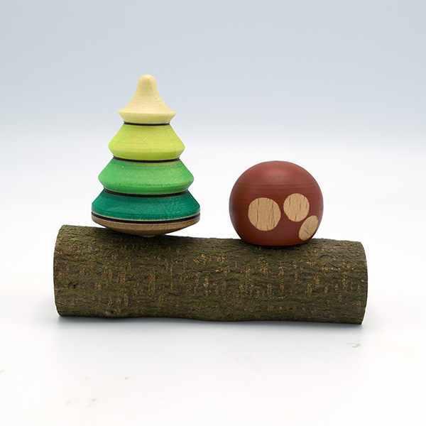 Tree and Porcini Mushroom Spinning Tops with Stand
