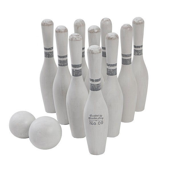 Bowling Set of Wood Vintage WHITE (Wooden Story)