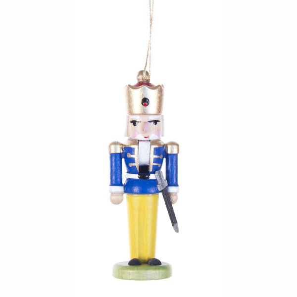 Miniature Nutcracker King in Blue and Yellow Hanging Ornament