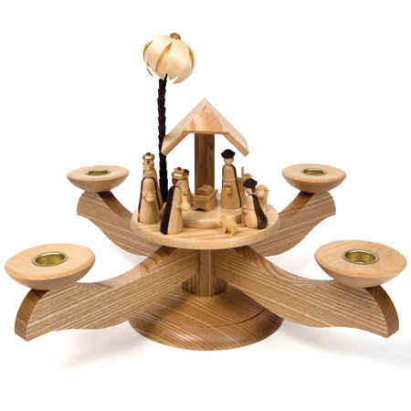Natural Advent Candelabrum with Nativity Scene