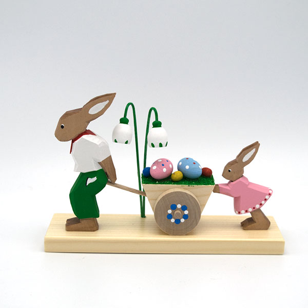 Carved Easter Rabbit Father with Easter Cart