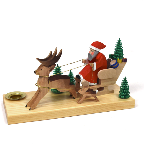 Santa with Deer Sleigh and Rabbit Candleholder