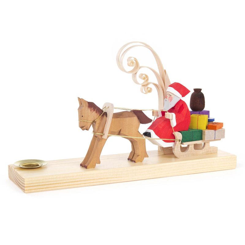 Wooden Santa with Horse-Drawn Sleigh Candleholder