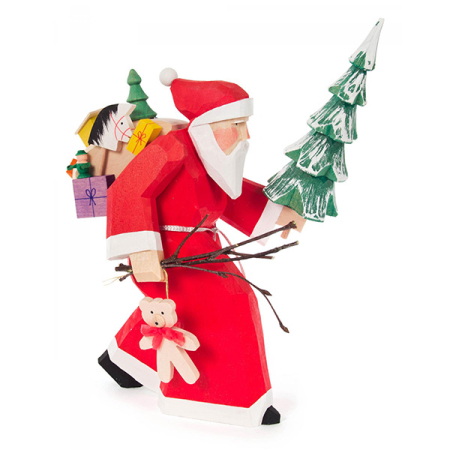 Carved Santa with Gifts and Tree