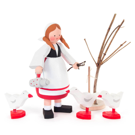 Wooden Goose Girl with Geese figurines