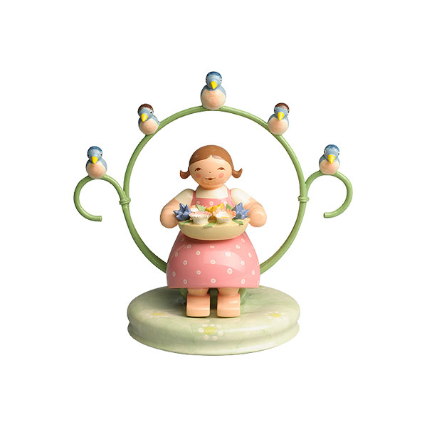 Girl in Hoop with Birds and Bowl of Flowers