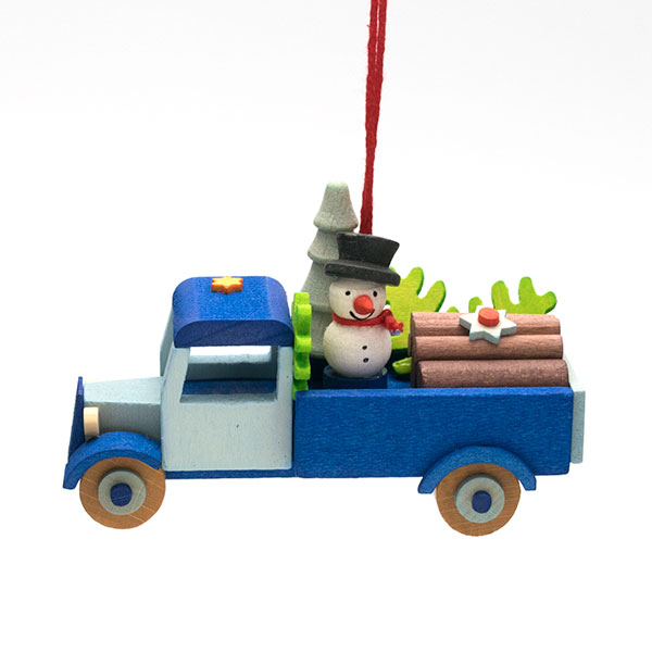 Pickup Truck with Snowman Hanging Ornament